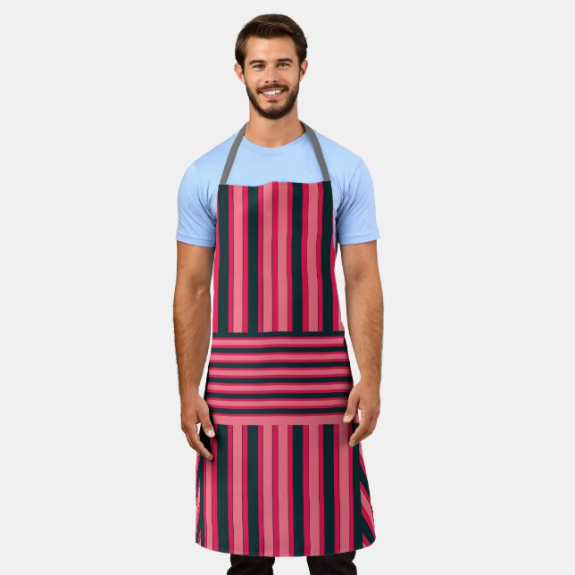 Delantal Patrón de raya de chevron negro fucsia (Gastado)