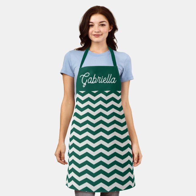 Delantal Patrón de raya zig zag Chevron verde turquesa (Gastado)
