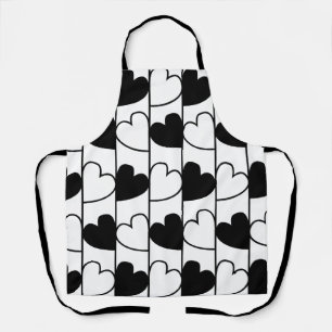 Delantal Patrón de rayas corazones en blanco y negro