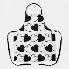 Delantal Patrón de rayas de corazón blanco y negro