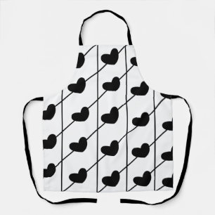 Delantal Patrón de rayas de corazón negro