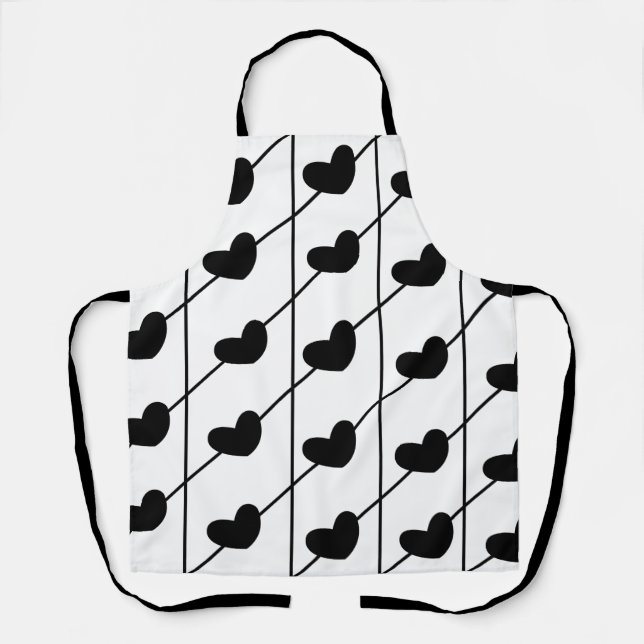 Delantal Patrón de rayas de corazón negro (Anverso)