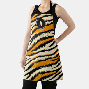 Delantal Patrón de rayas de tigre naranja negro con monogra