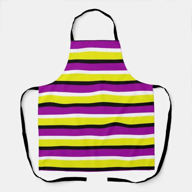 Delantal Patrón de rayas moradas amarillas (Anverso)