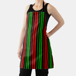 Delantal Patrón de rayas negras rojas y verdes