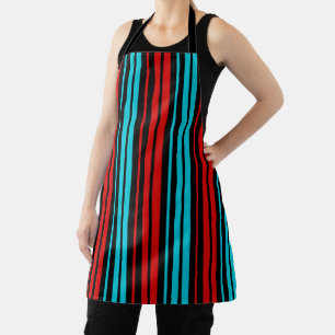 Delantal Patrón de rayas rojas y azules negras