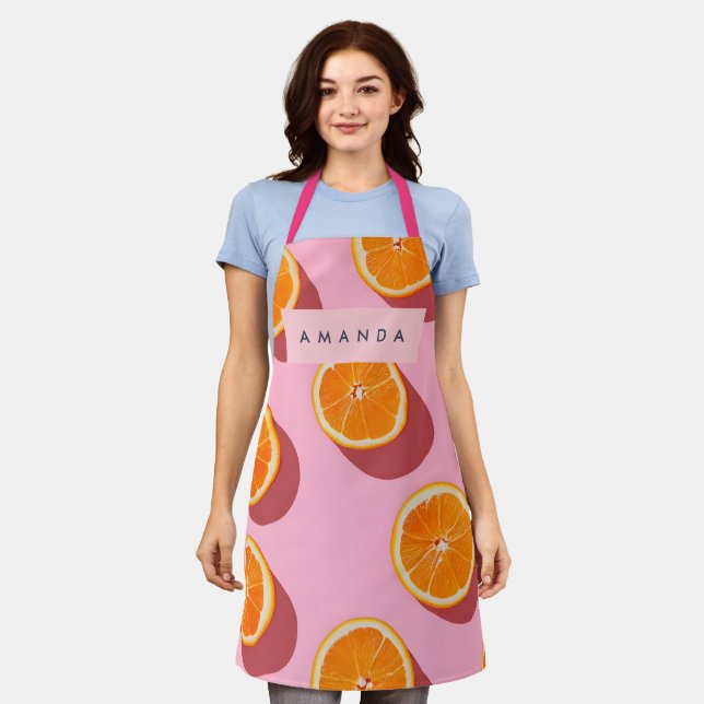 Delantal Patrón de rebanado Naranja personalizado monograma (Gastado)