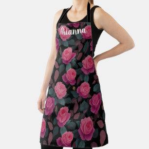 Delantal Patrón de rosa floral oscura personalizado