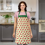 Delantal Patrón de sandía roja de verano de la fruta person<br><div class="desc">Apron personalizado con un patrón de fruta de verano de sandías rojas parcialmente comidas en un fondo amarillo claro. Personalízalo reemplazando el texto del marcador de posición. Para obtener más opciones, como cambiar el tipo de letra y su tamaño/color o el espaciado entre letras, haga clic en el botón "Personalizar"....</div>
