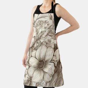 Delantal Patrón de Sepia Floral Vintage (13)