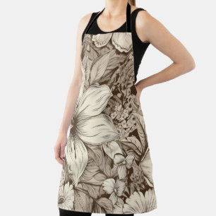Delantal Patrón de Sepia Floral Vintage (3)