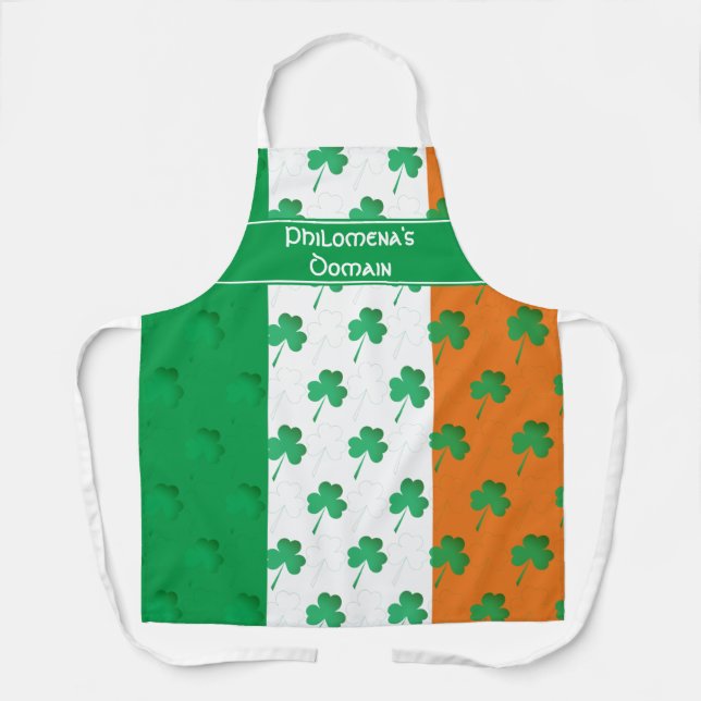 Delantal Patrón de SHAMROCK | Apron de bandera irlandesa (Anverso)