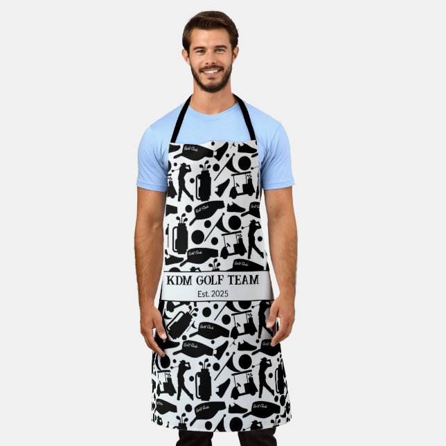 Delantal Patrón de silueta de golf clásico blanco y negro (Gastado)