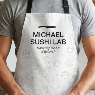 Delantal Patrón de Sushi Minimalista con Tipografía de Cuch