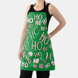 Delantal Patrón de texto de Navidad HO HO HO blanco verde r