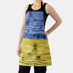 Delantal Patrón de textura de madera azul amarilla de la ba