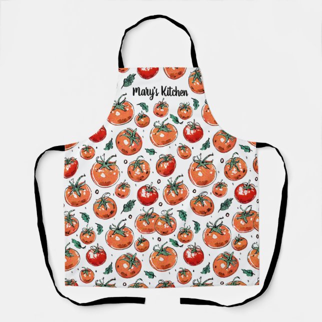 Delantal Patrón de tomate fresco de jardín con nombre (Anverso)