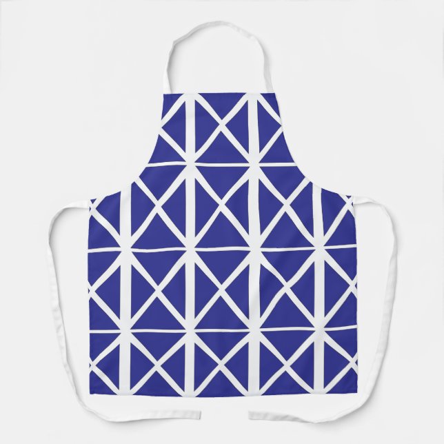 Delantal Patrón de triángulo geométrico blanco azul      (Anverso)