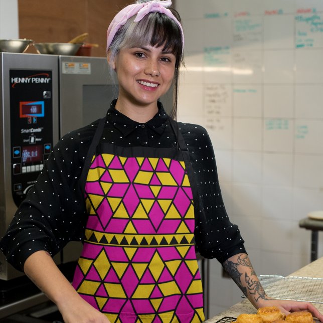 Delantal Patrón de triángulos rosa y amarillo (bright color apron)