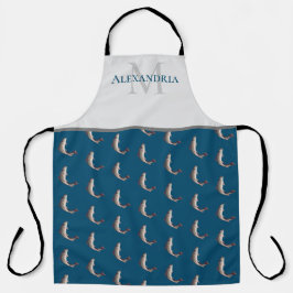 Delantal Patrón de truco de nombre de monograma blanco azul