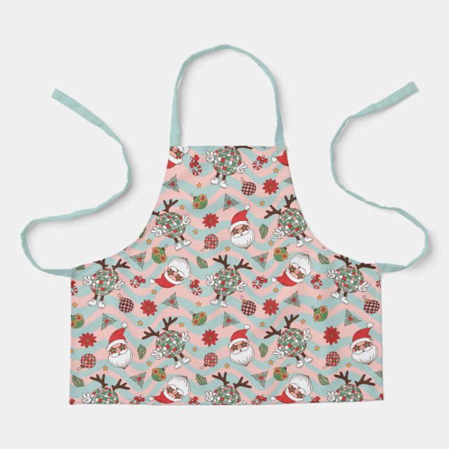 Delantal Patrón de vacaciones Disco Santa y reno (Anverso)
