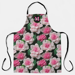 Delantal patrón de vegetación de boho floral rosa bonito