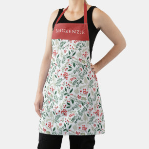Delantal Patrón de vegetación y bayas de acebo personalizad