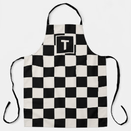 Delantal Patrón de verificación de crema negra en monograma