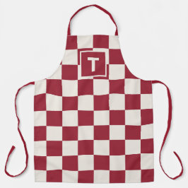 Delantal Patrón de verificación de crema roja oscura monogr