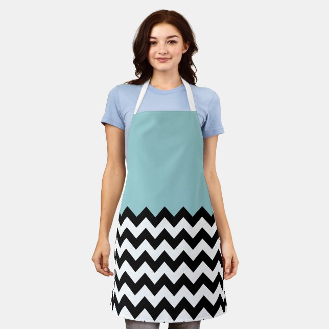 Delantal Patrón de zigzag negro y blanco, chevron, azul (Gastado)