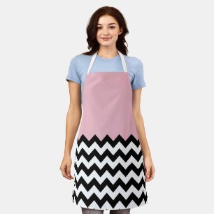 Delantal Patrón de zigzag negro y blanco, chevron, rosa