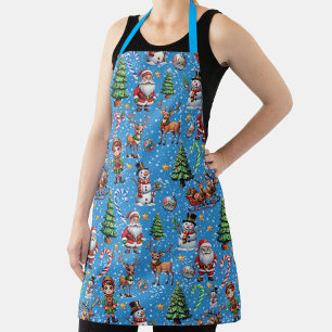 Delantal Patrón decorativo de Navidad con fondo azul