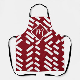 Delantal Patrón diagonal tachado rojo Minimalista, monogram