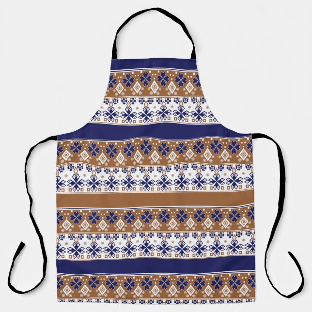 Delantal Patrón escandinavo rayado azul marrón (Anverso)