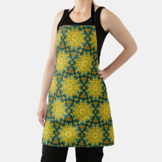 Delantal Patrón estrella de color azul turquesa y dorado