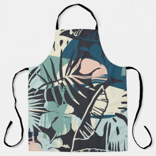 Delantal Patrón exótico sin foco con plantas tropicales y u