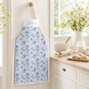 Delantal Patrón floral acuarela azul moderno
