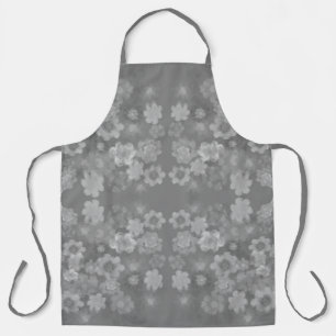 Delantal Patrón Floral Acuarela Retro Gris Blanco