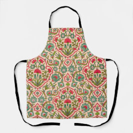 Delantal Patrón floral árabe vintage rojo y verde