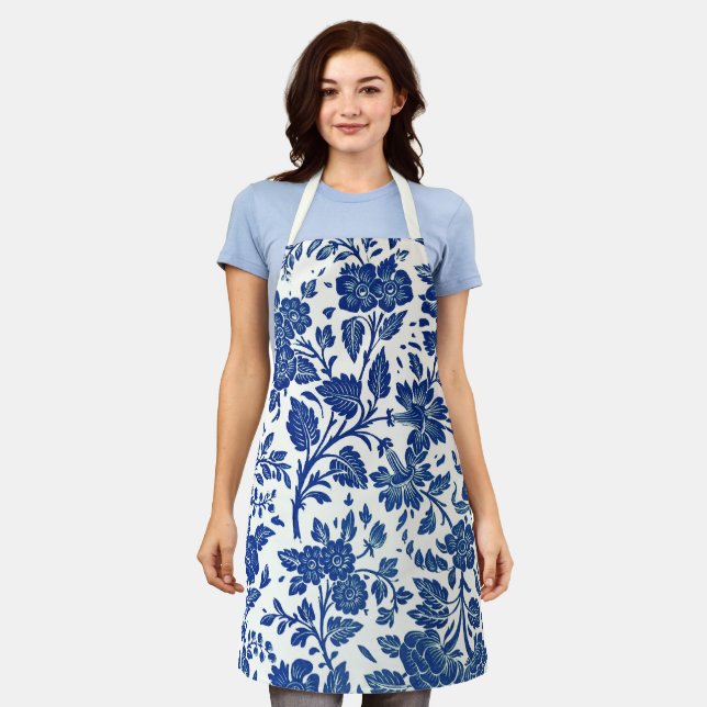 Delantal Patrón floral azul (Gastado)