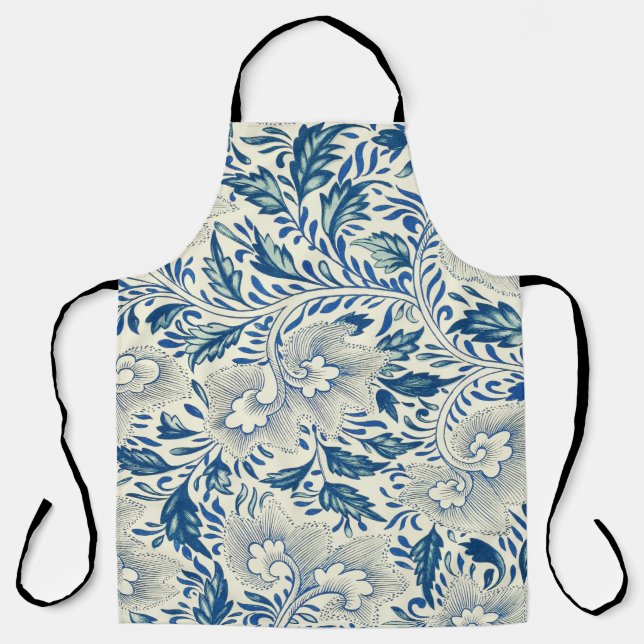 Delantal Patrón floral azul Diseño antiguo asiático (Anverso)
