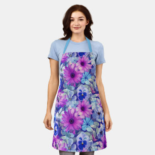Delantal Patrón floral azul magenta rosa