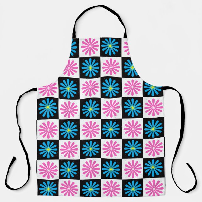 Delantal Patrón floral azul rosado geométrico (Anverso)