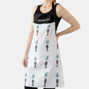 Delantal Patrón floral azul y amarillo