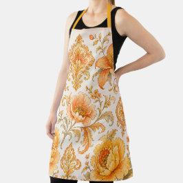 Delantal Patrón Floral Barroco Vintage - Naranja Cálido / D
