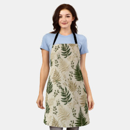 Delantal Patrón floral beige verde botánico helecho