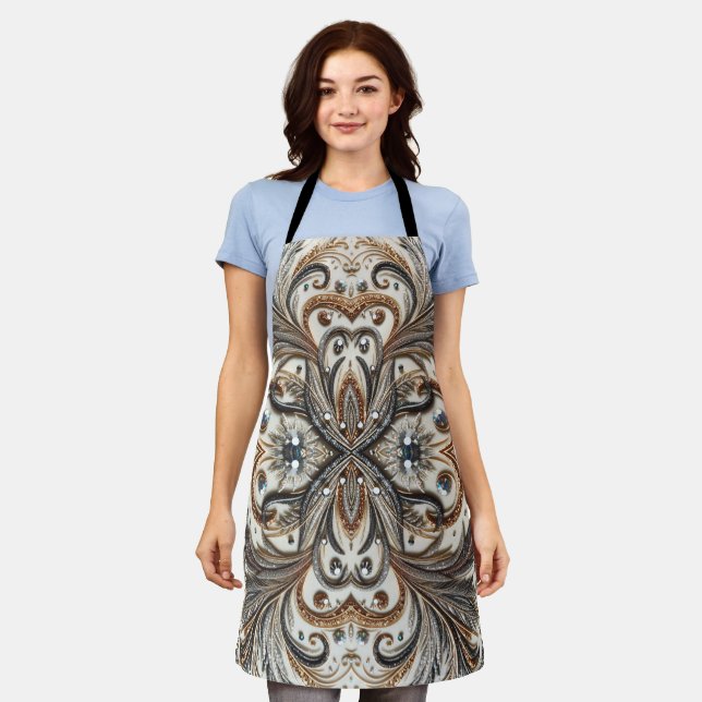 Delantal Patrón floral brillante con piedra gemela (Gastado)