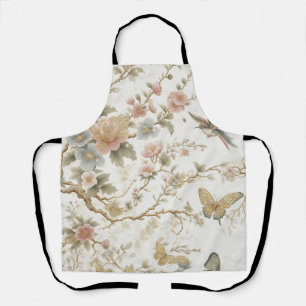 Delantal Patrón floral chino vintage con colibrí