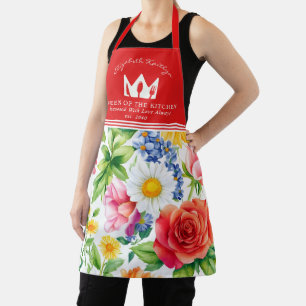 Delantal Patrón floral colorido Reina de la cocina