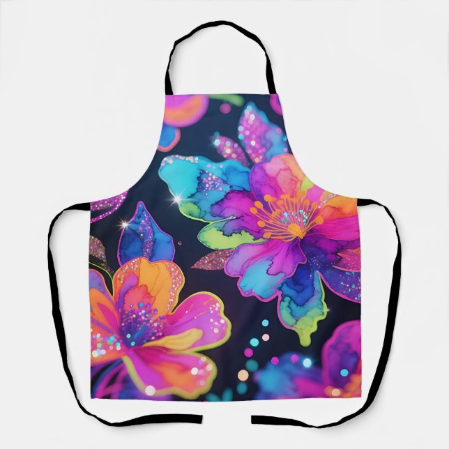 Delantal Patrón floral con brillo de neón (Anverso)